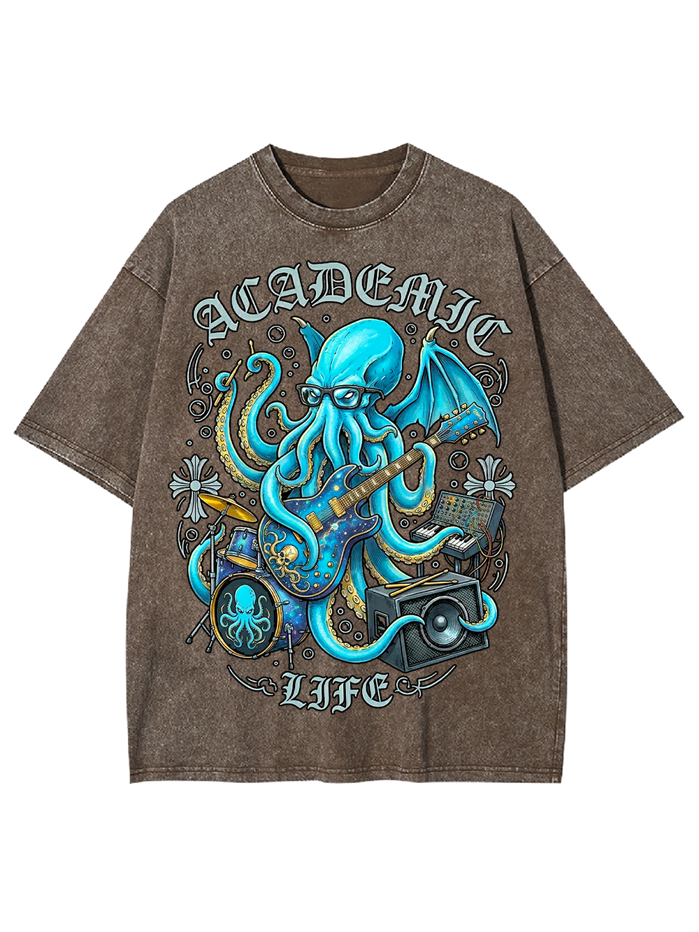 Unisex Nerdcore Kraken Printed Washed Tee