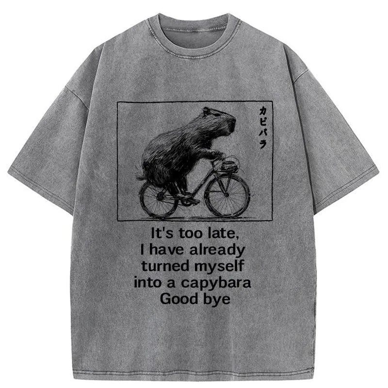 Funny Capybara Riding A Bicycle Washed T-Shirt