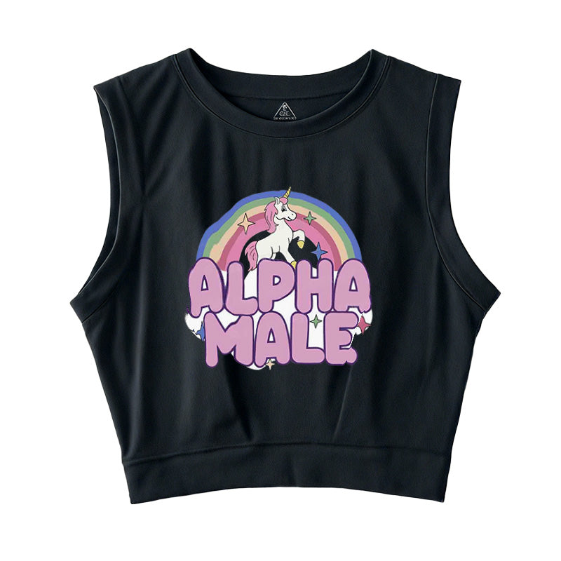 Rainbow Unicorn Alpha Male Sleeveless Crop Top