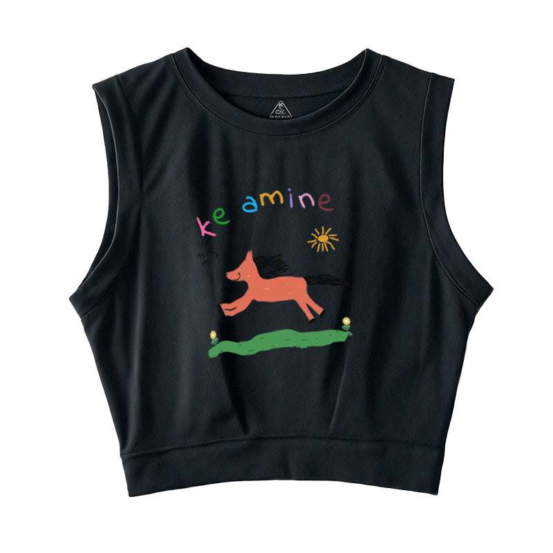 Running Orange Pony Sleeveless Crop Top