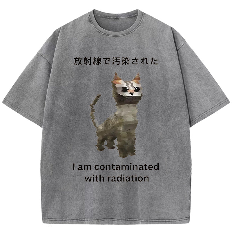 Irradiated Cat Funny Washed T-Shirt