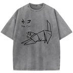 Japanese Origami Cat Washed T-Shirt
