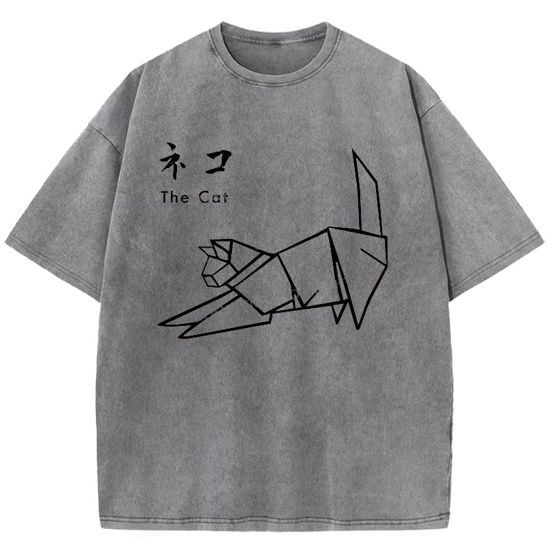 Japanese Origami Cat Washed T-Shirt