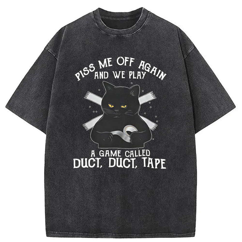 Funny Black Cat with Duct Tape Washed T-Shirt