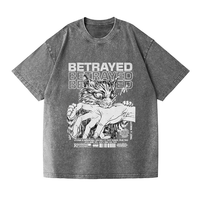 Angry Cat Washed T-Shirt
