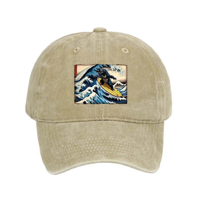 Dinosaur Surfing Japanese Washed Cap