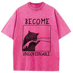 Cat Biting Arm Washed T-Shirt
