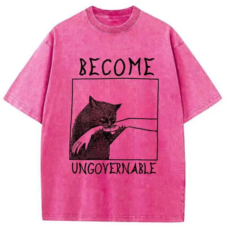 Cat Biting Arm Washed T-Shirt