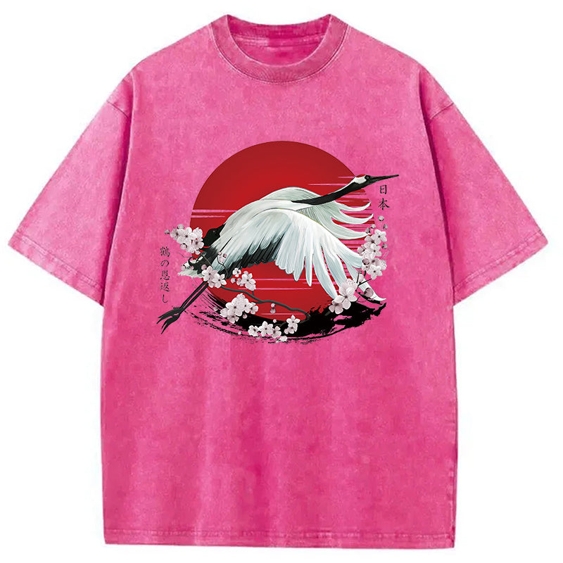 Japanese Crane Tsuru Washed T-Shirt