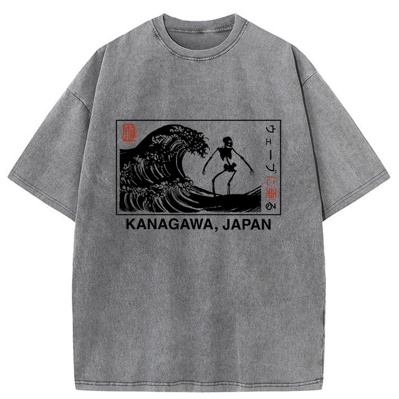 Skeleton Surfing Japan Washed T-Shirt