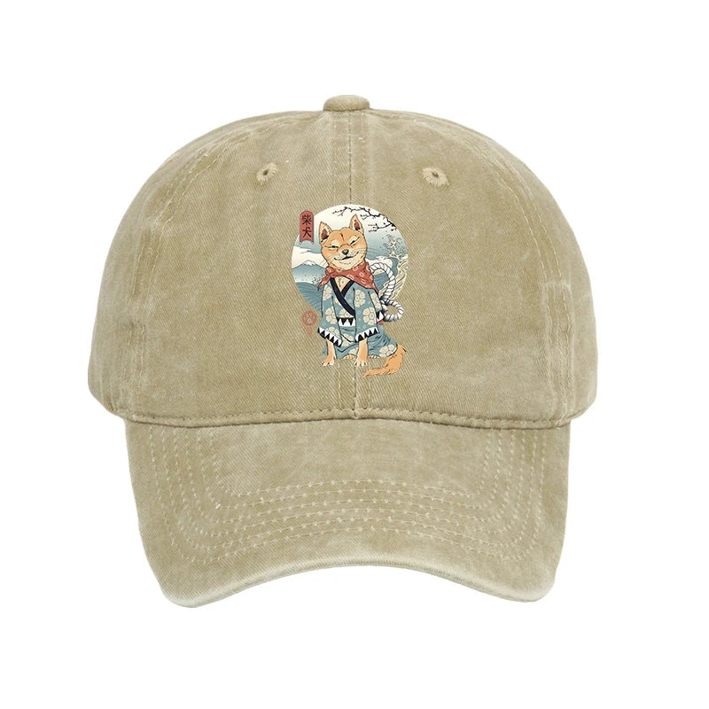 Samurai Shiba Dog Japanese Washed Cap