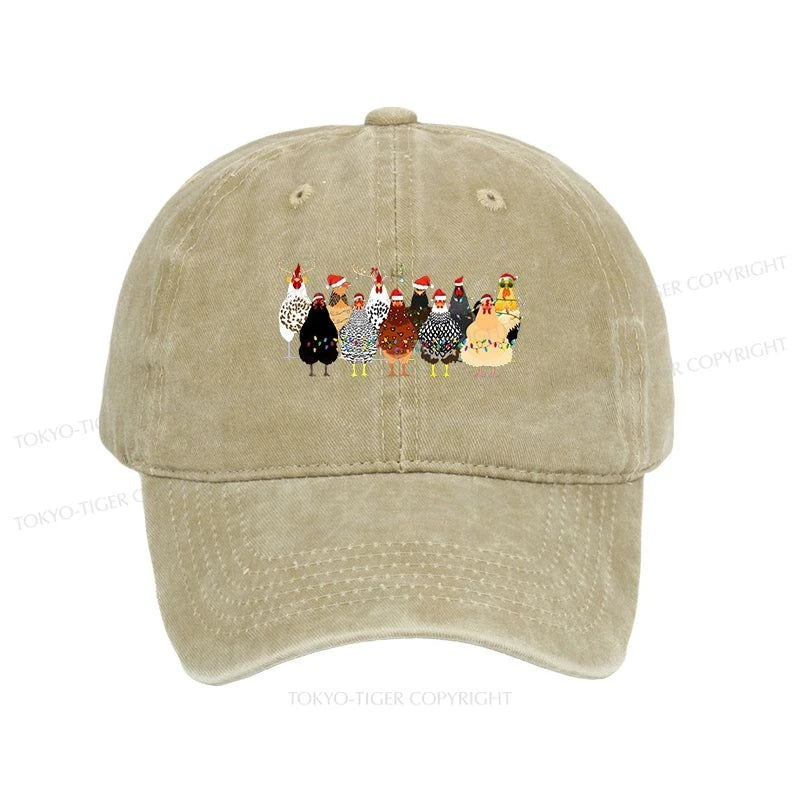 A Flock Of Christmas Chickens Washed Cap