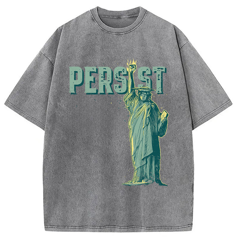Lady Liberty Flaming Fist Washed T-Shirt