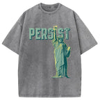 Lady Liberty Flaming Fist Washed T-Shirt