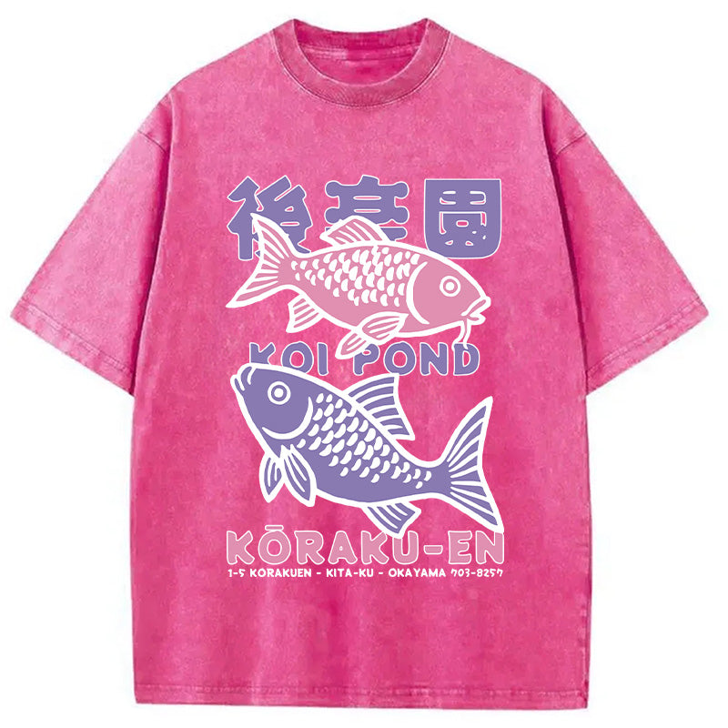 Koi Fish Pond Japanese Washed T-Shirt