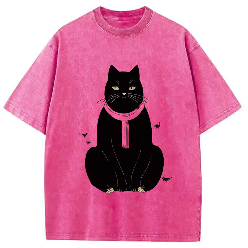 Japanese Cat With Scarf Washed T-Shirt