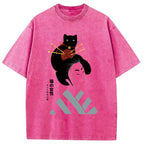 Geisha And Cat Washed T-Shirt