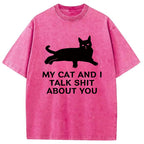 Gossiping Black Cat Washed T-Shirt