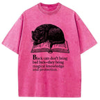 Black Cat Sleeping On A Book Washed T-Shirt