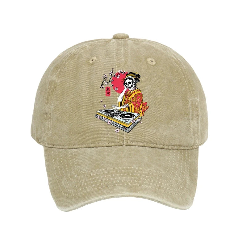 Japanese Geisha DJ Skull Washed Cap