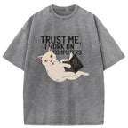 Cat At Work Washed T-Shirt