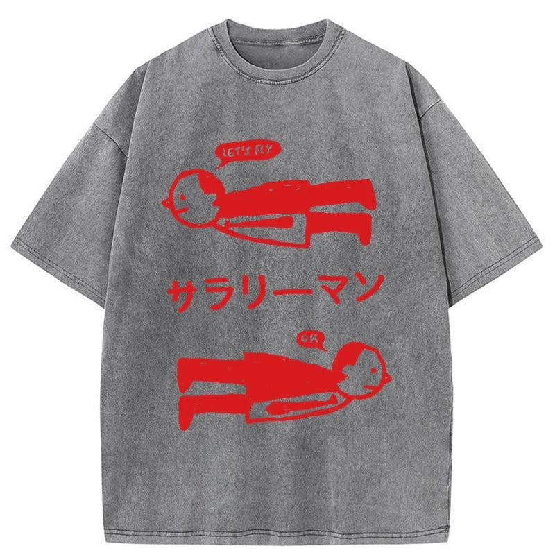 Let's Fly Office Worker Washed T-Shirt