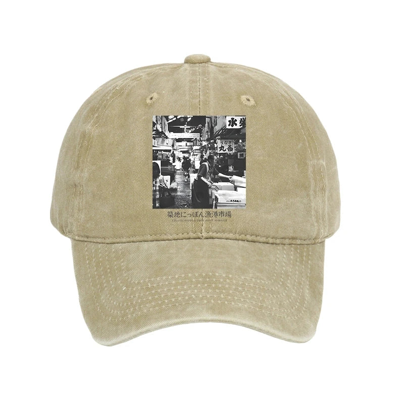 Tsukiji Fish Market Photo Washed Cap