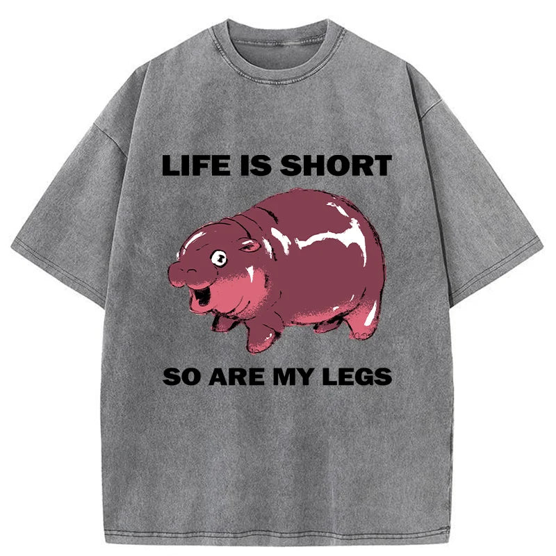 Unisex Short Legs Short Life Washed T-Shirt