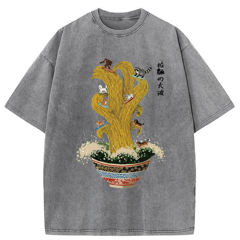 Unisex Ramen Surfing Washed T-Shirt