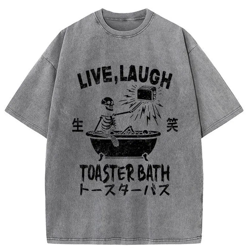 Funny Electric Shock Skeleton Washed T-Shirt