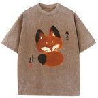 Unisex Cute Fox Washed T-Shirt