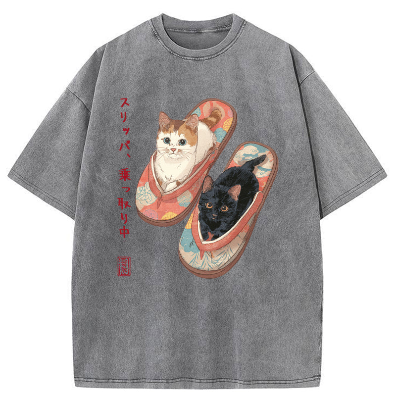 Unisex Slipper Kitties Washed T-Shirt