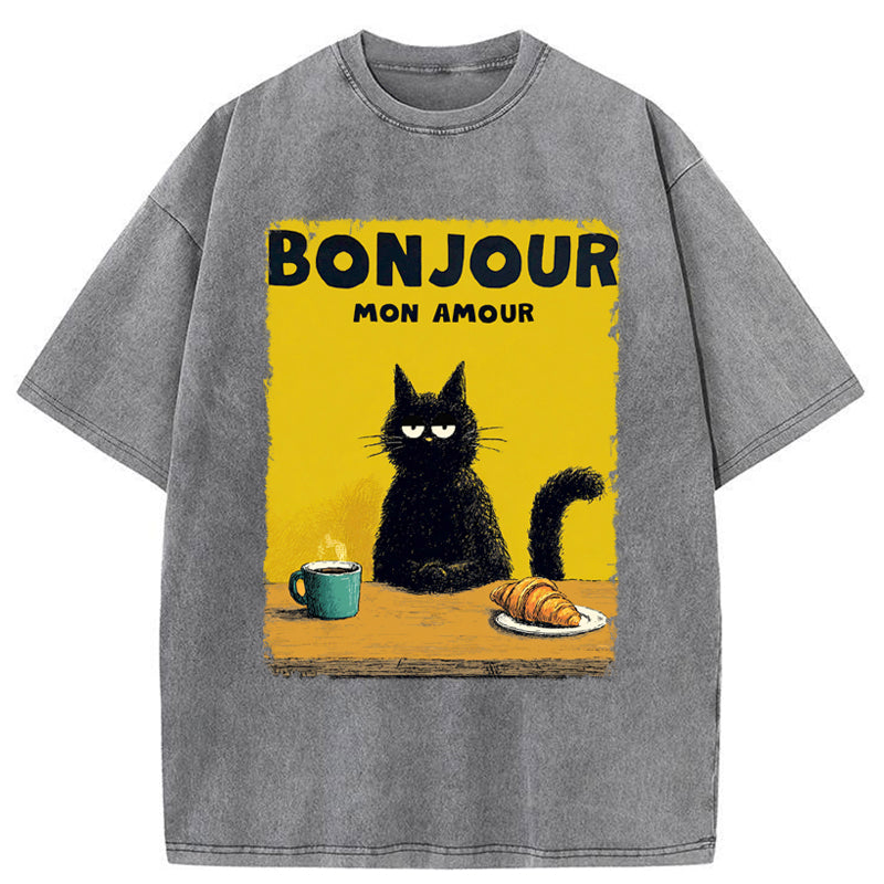 Unisex Bonjour Mon Amour Washed T-Shirt