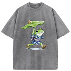 Unisex Frog Seeking Shelter From The Rain Washed T-Shirt