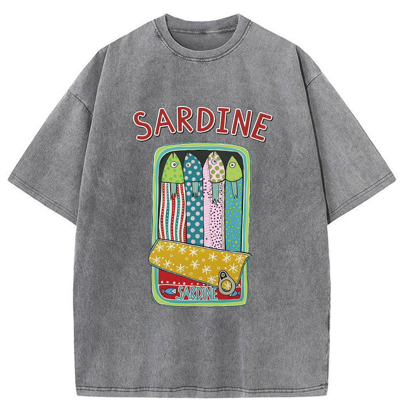 Unisex Colorful Sardines Washed T-Shirt