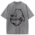 Unisex Capybaras Eat Delicious Ramen Washed T-Shirt