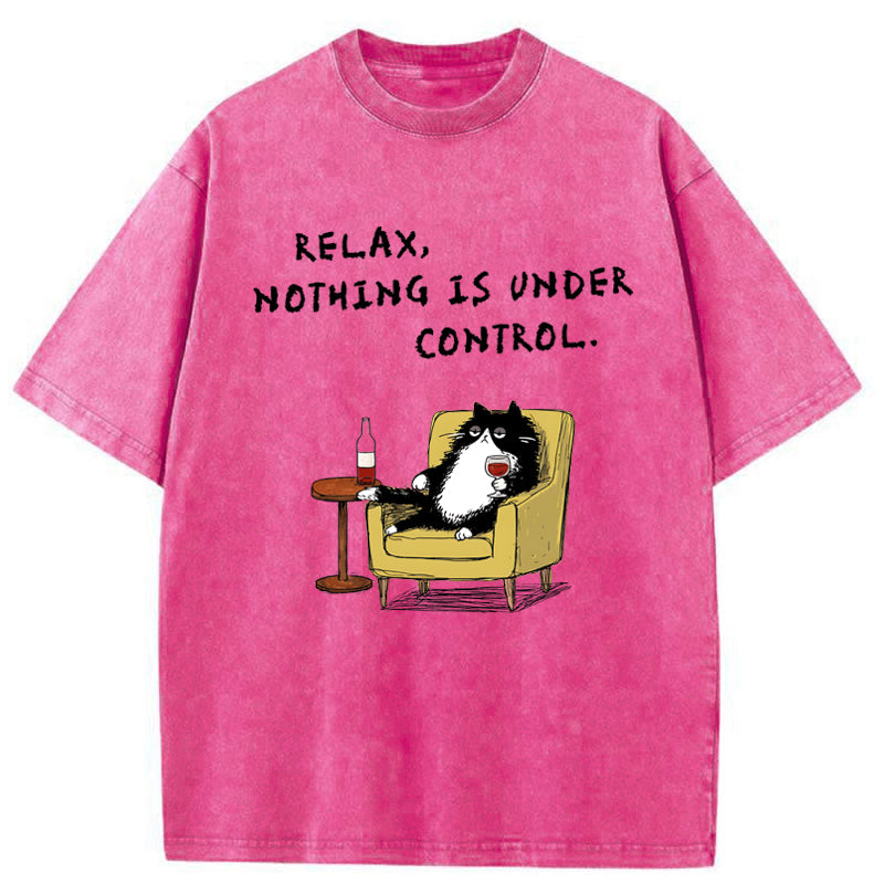 Unisex Unavailable Cat: Nothing Is Under Control Washed T-Shirt