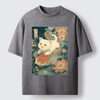 Unisex Cat And Koi Washed T-Shirt