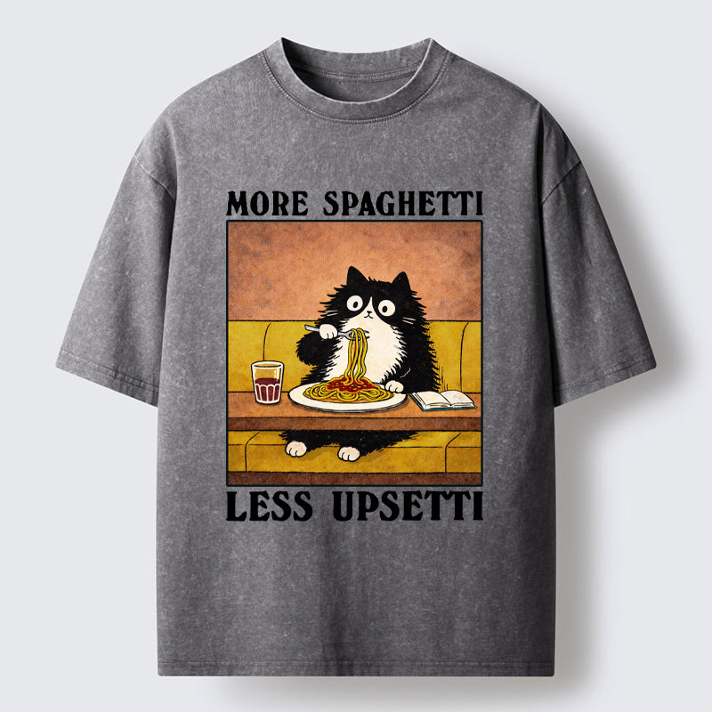 Unisex Unavailable Cat: More Spaghetti Less Upsetti Washed T-Shirt