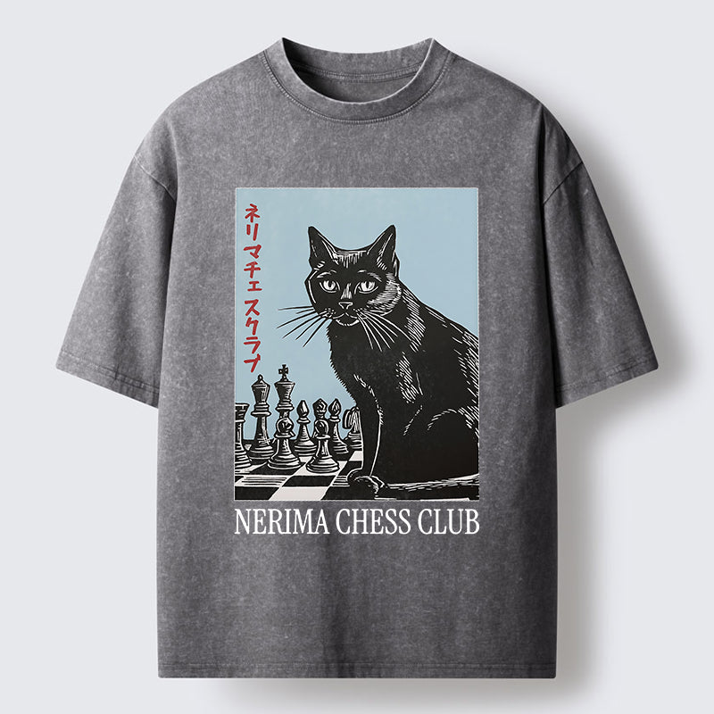 Unisex Chess And Cat Washed T-Shirt