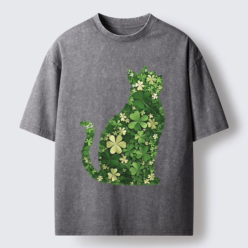 Unisex Clover Cat Washed T-Shirt