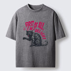 Unisex Fierce Black Cat Washed T-Shirt