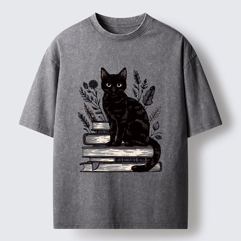 Unisex Books And Cats Washed T-Shirt