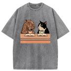 Capybara And Cat Talk Washed T-Shirt