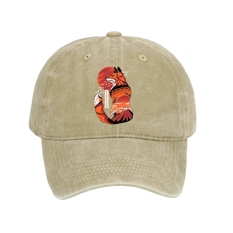 Japanese Fox KitsuneTattoo Washed Cap