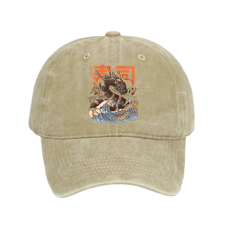 The Great Sushi Dragon Wave Washed Cap