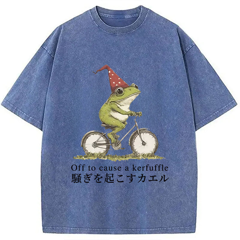 Off to Cause a Kerfuffle Frog Washed T-Shirt