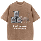 I Eat Cement Cursed Cat Washed T-Shirt