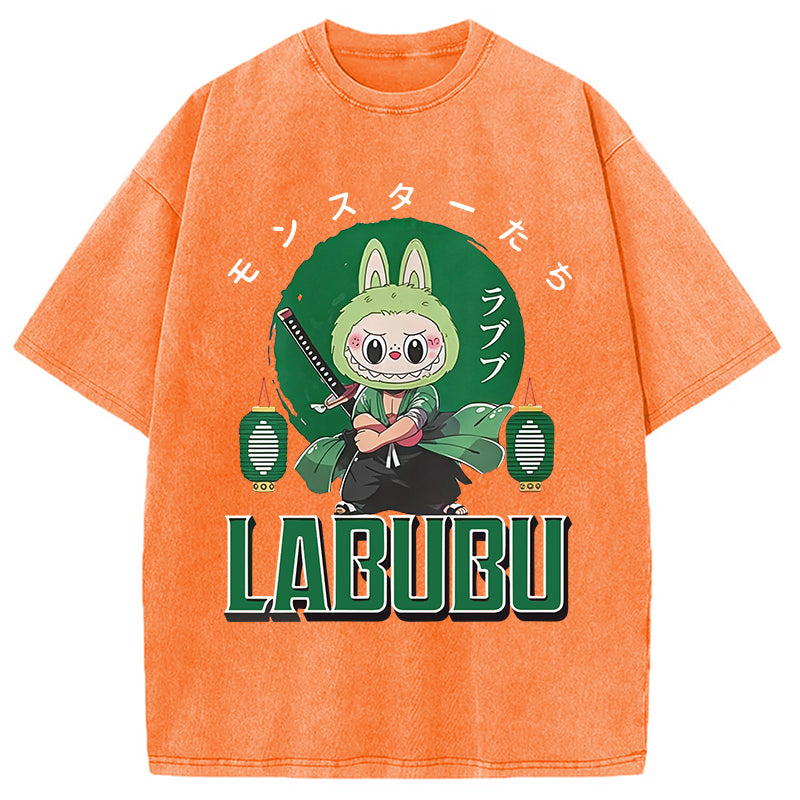 Samurai-Themed Labubu Washed T-Shirt