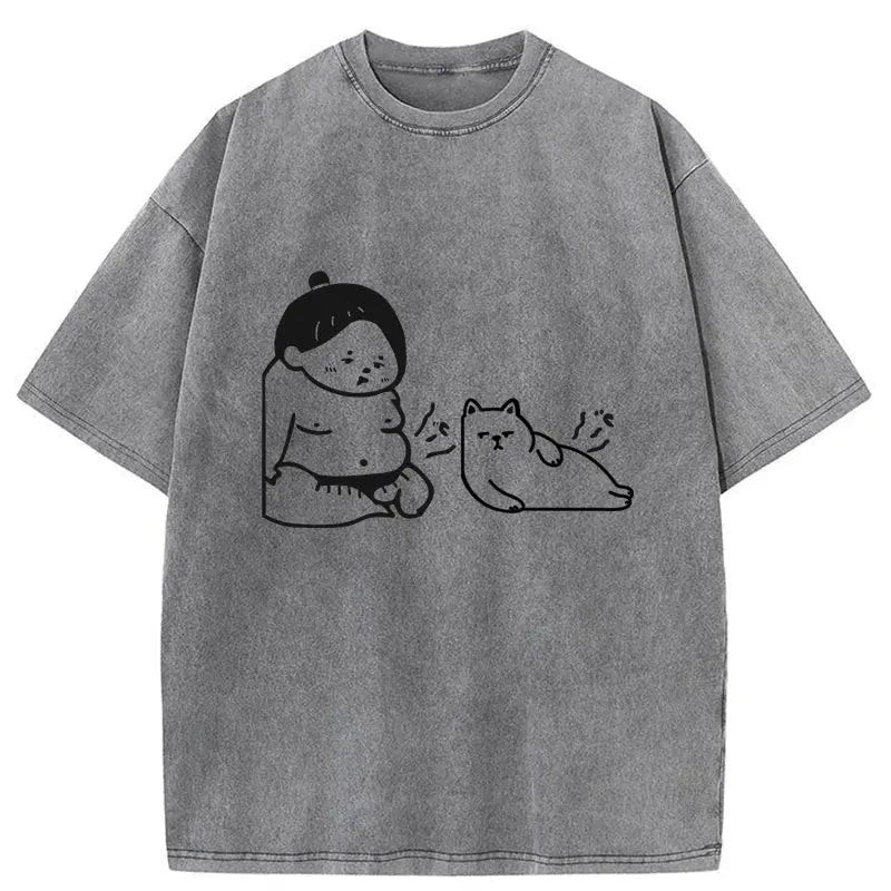 Warrior And Cat Are Both Hungry Washed T-Shirt